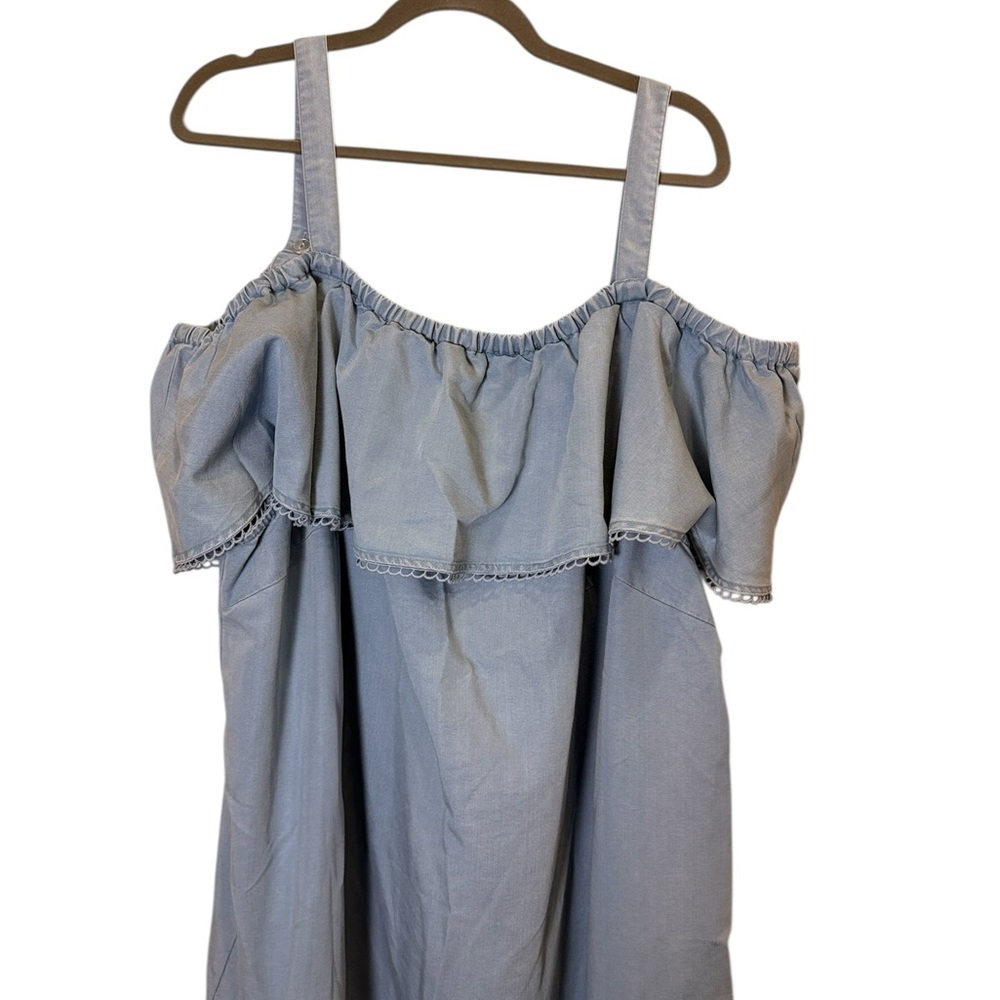 Chambray Blue Off-Shoulder Dress Sundress Sz 24-26w - Picture 3 of 10